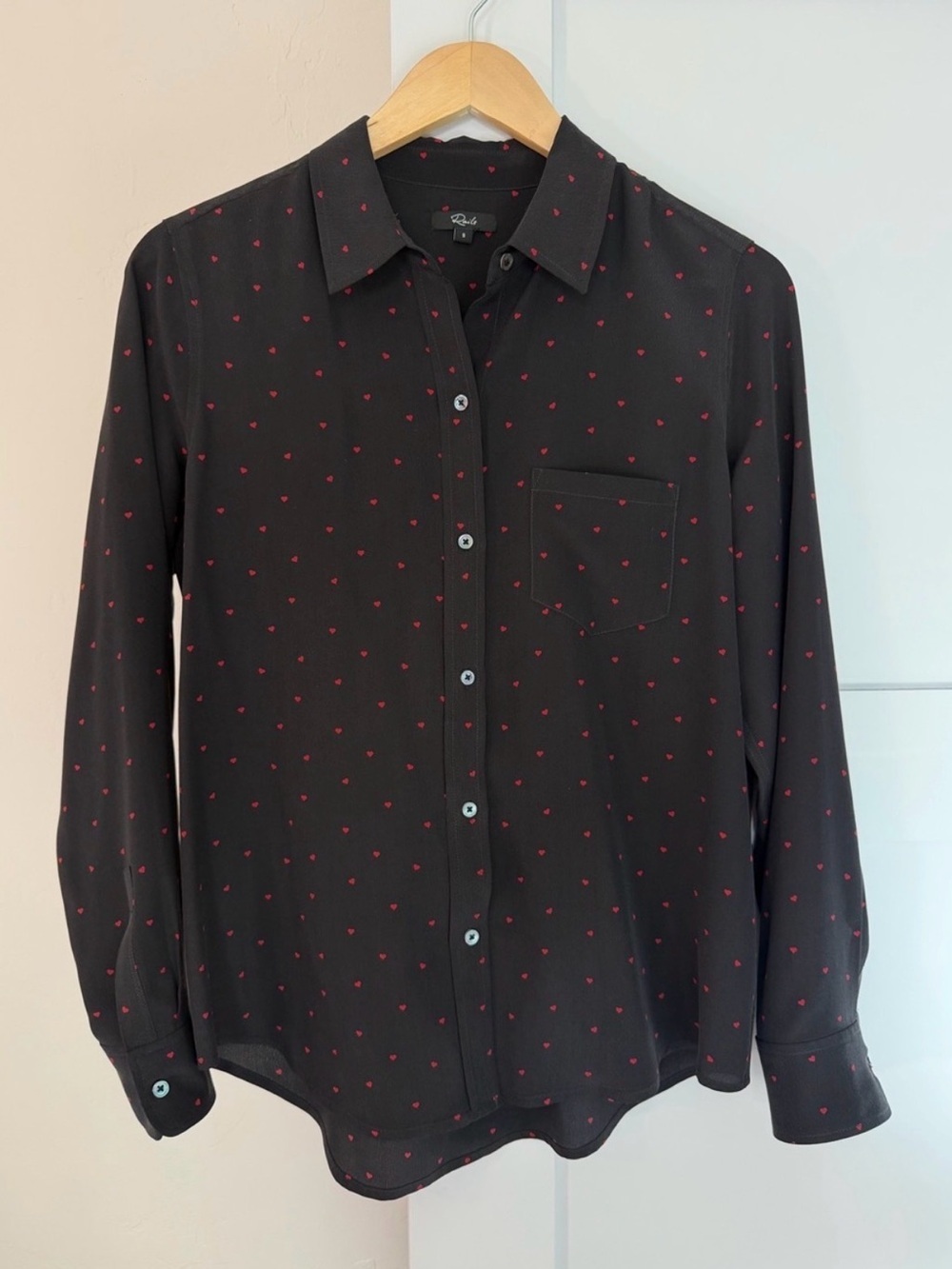Rails Black Red Heart Print Silk Blouse
